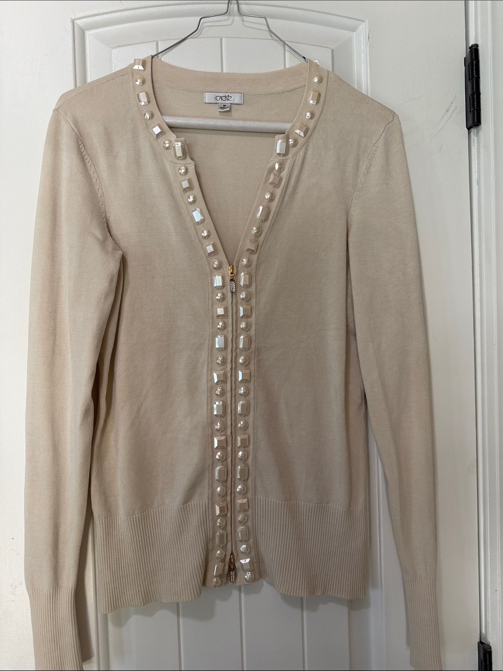 Cache Beige Embellished V-Neck Cardigan